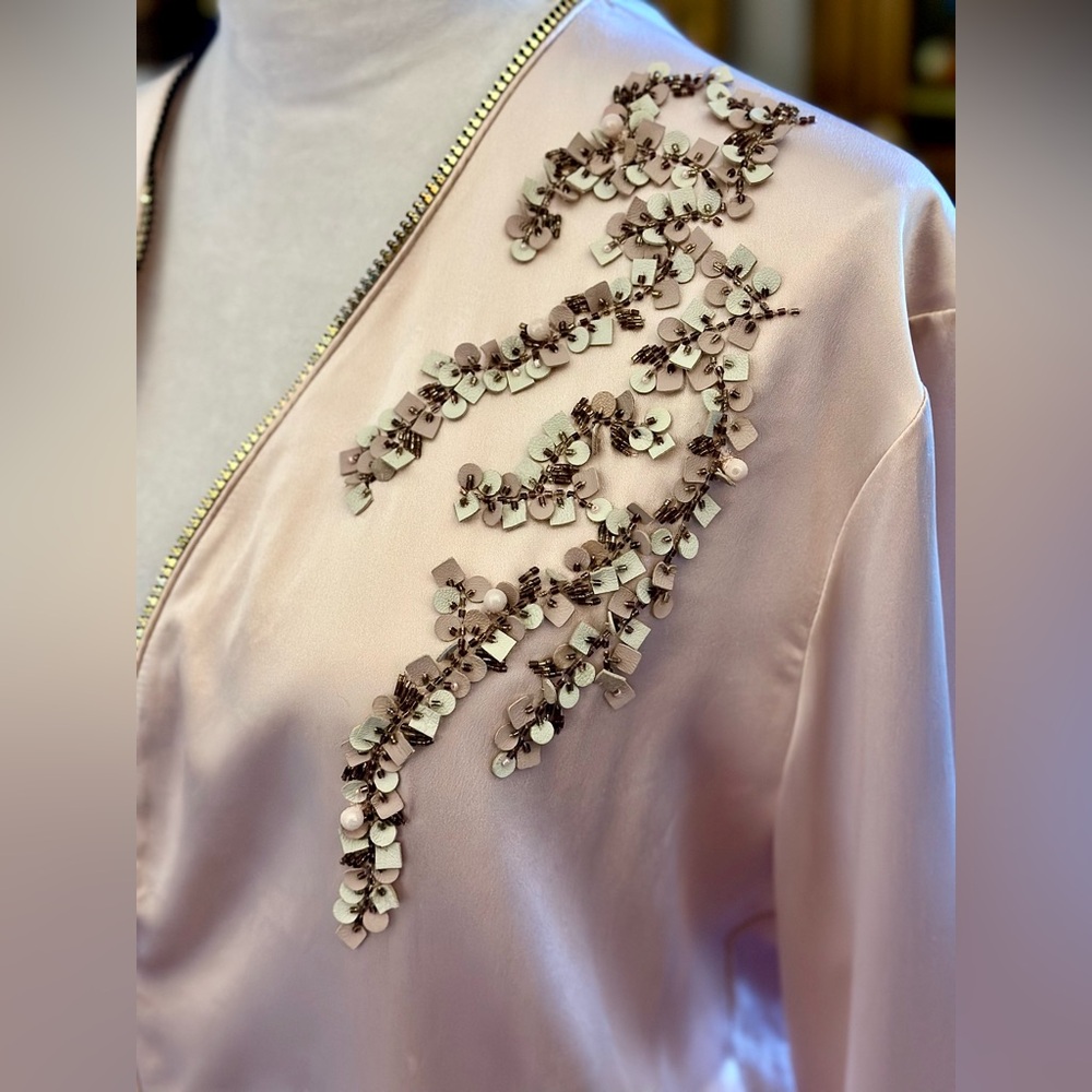 NWT Elie Tahari Preeya Jacket, Embellished Silk & Merino Wool, Size XL, Blush
